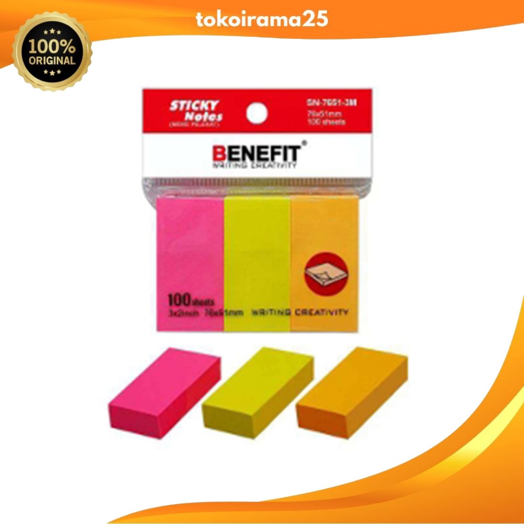 

[1 Pcs] Memo Sticky Note Benefit 7651-3M / Benefit Stationary Official