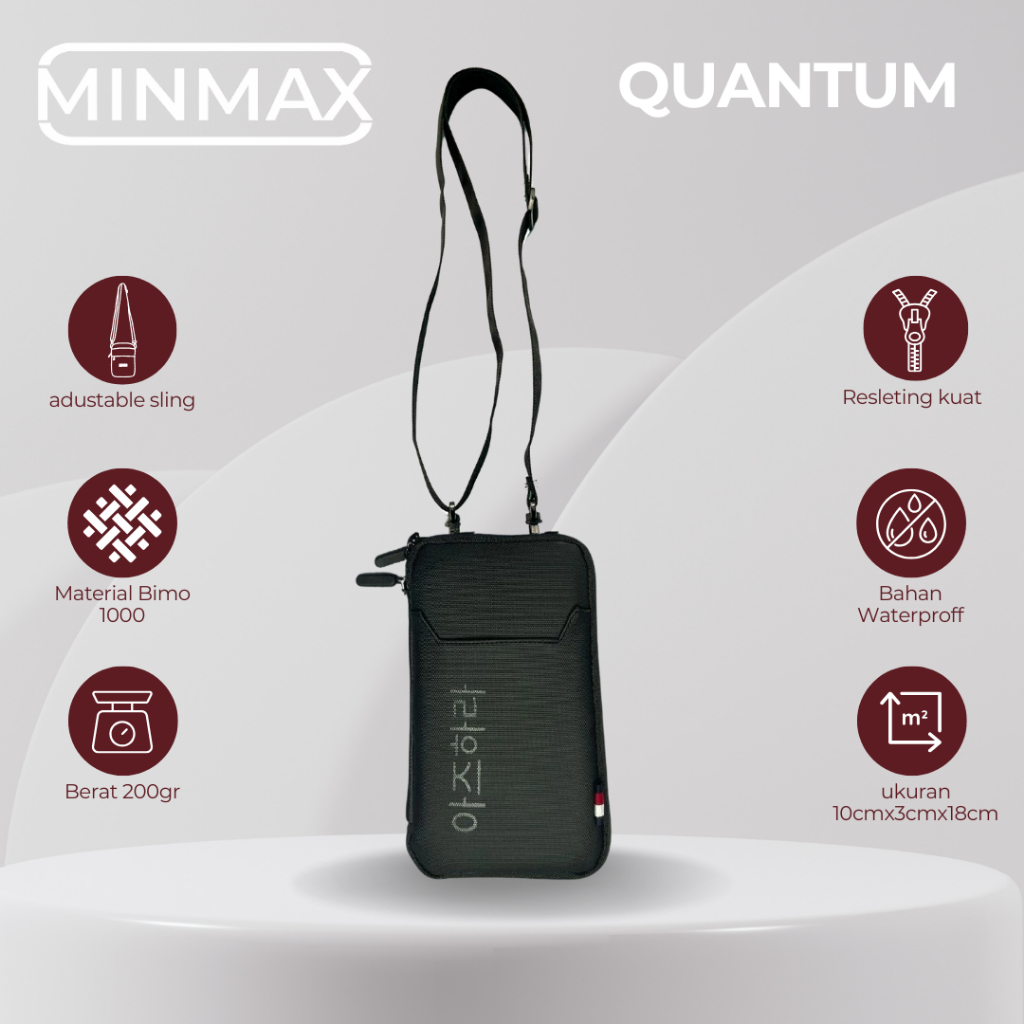 MinMax - QUANTUM BLACK Tas Kecil Pria Anti Air Muat HP Kartu Uang Bisa Dipakai di Pinggang