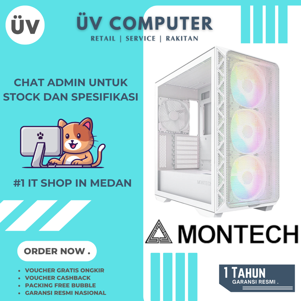 Casing PC Komputer Montech AIR 903 MAX | Mid Tower | ATX Case | 3 Fan ARGB RGB + 1 Fan Non RGB | Whi