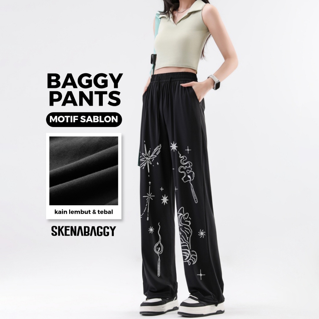 SKENA BAGGY - Celana Panjang Wanita Motif Sablon Printing Outfit Skena Cewe