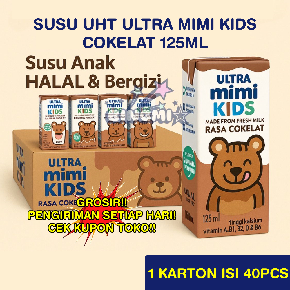 

Susu UHT Ultra Mimi Kids Cokelat 125ml - 1 Karton 40 pcs - Susu Anak HALAL & Bergizi
