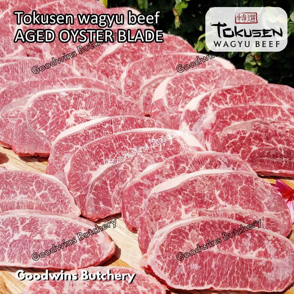 

Wagyu beef Tokusen OYSTER BLADE marbling MBS-5 aged-frozen daging sapi sampil STEAK CUTS
