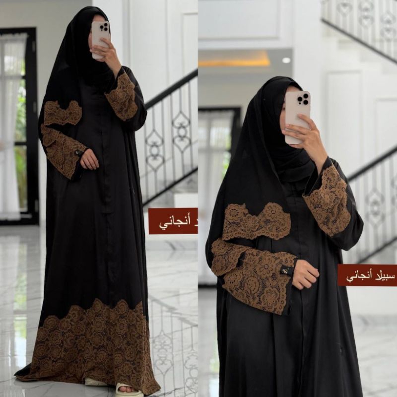 ABAYA SILK SET HIJAB ORI ANJANI STORE  ((READY))