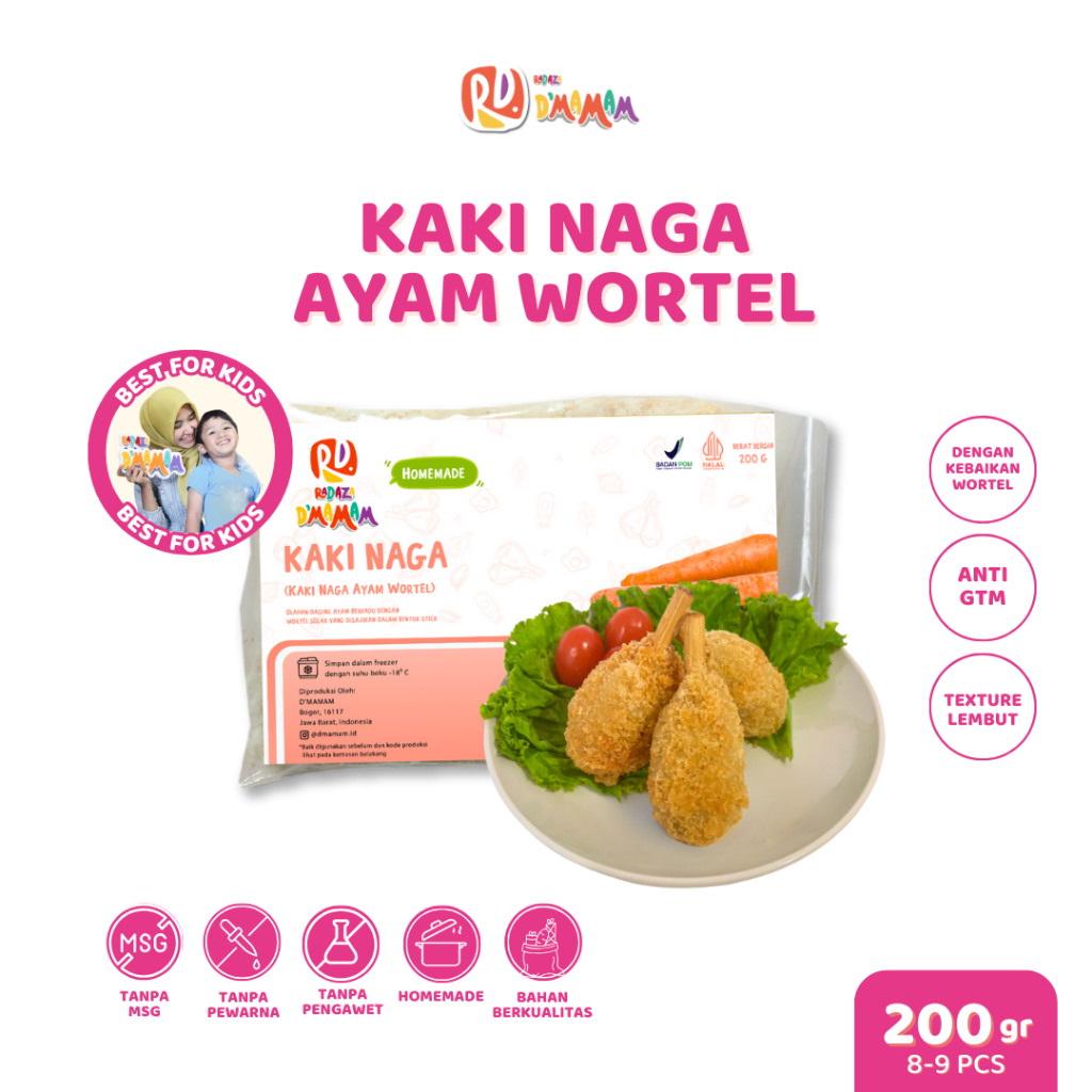 

DMAMAM MLG Kaki Naga Ayam Wortel 200g Homemade Frozen Food Non Msg & Pengawet - Nugget Homemade Non Msg