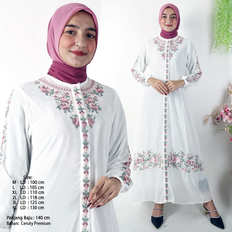 Gamis Almira by Styleelloo, Gamis Indah dan menarik dengan hiasan bordir berbahan ceruty babydoll pr