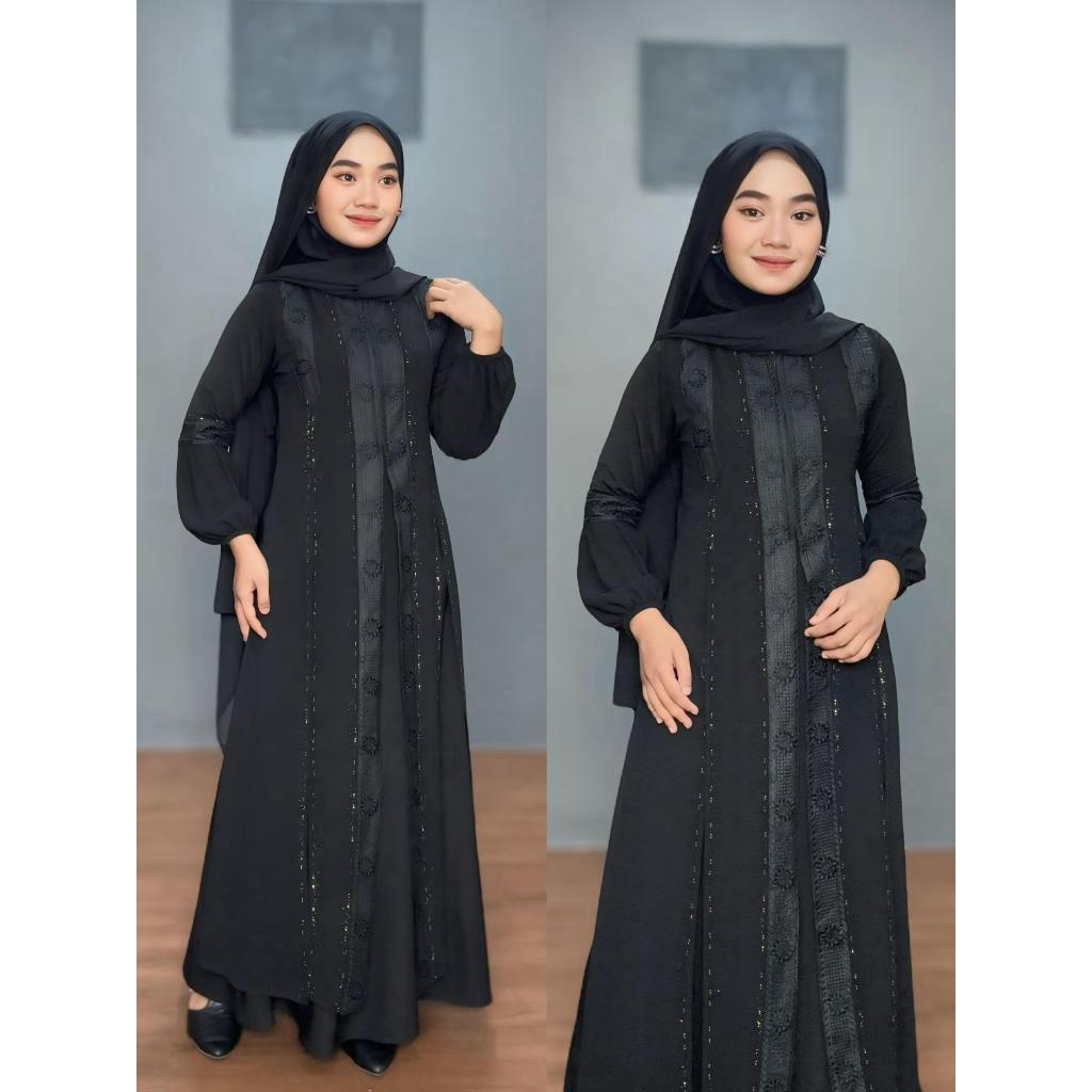 (COD)Gamis Abaya Hawa Nayyara Hitam Polos / Gamis Abaya Arab Turkey Jersy Import Premium Mix Ceruty 