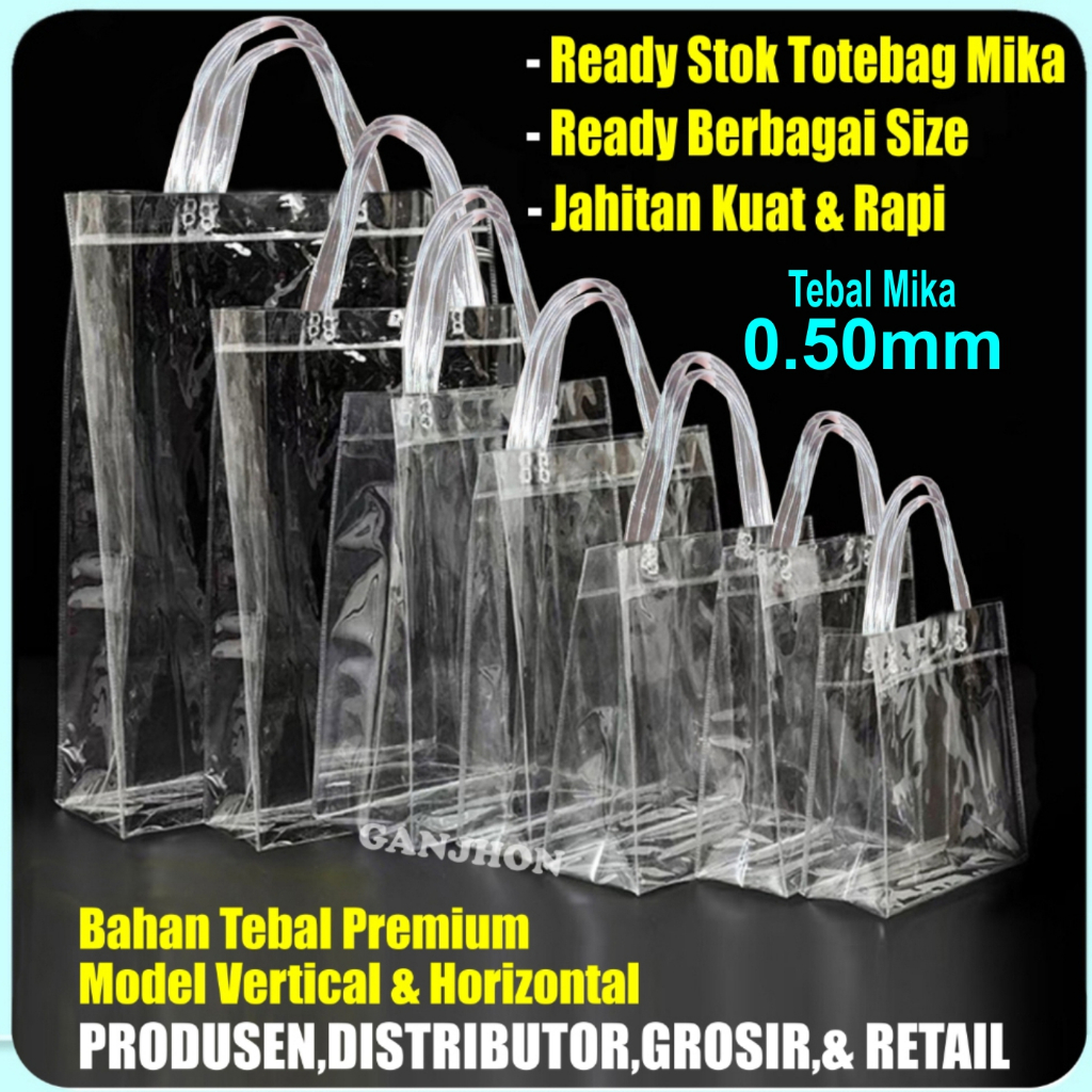 

Tas Mika PVC Tebal 0.50, 0.30, 0.25 Transparant Polos | Goodie Bag Hampers | Gift Bag | Goody bag | Godiebag | Tote bag | Totebag | Tas Mika Hampers Ready Stok Mika Transparant Dengan Berbagai Ukuran
