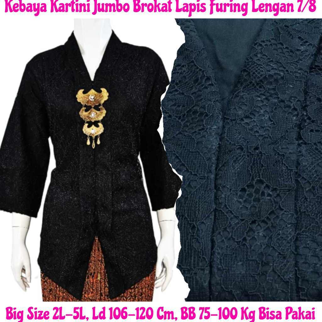 Kebaya Modern Limited Kebaya Kartini Brokat Lapis Furing Katun Big Size Jumbo Khusus Hitam Lengan 7/