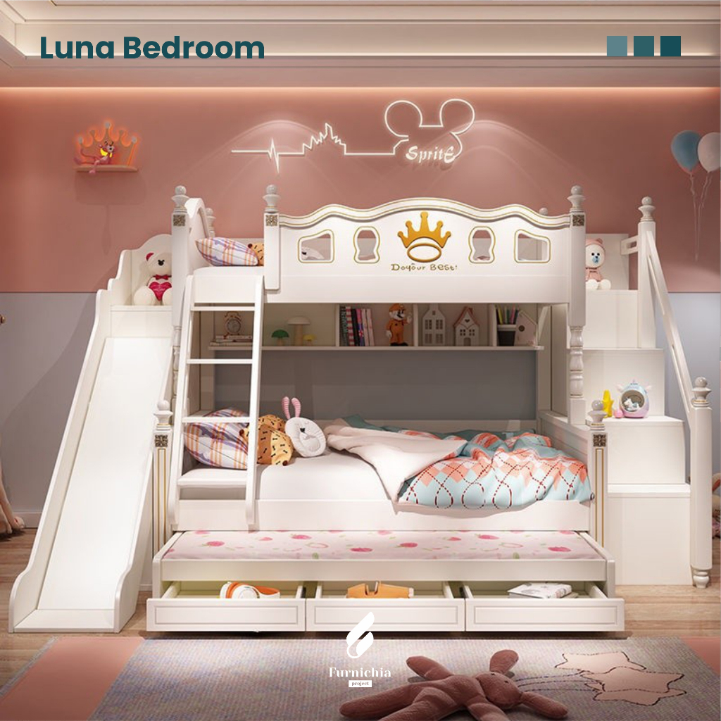 Kamar tidur anak 3 bed dan prosotan, Ranjang tidur tingkat 3 dan prosotan, Set kamar tidur anak dan 