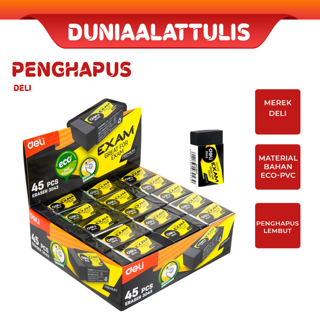 

DELI - PENGHAPUS / SETIP / KARET KOREKSI / ERASER EXAM UKURAN SEDANG E3043
