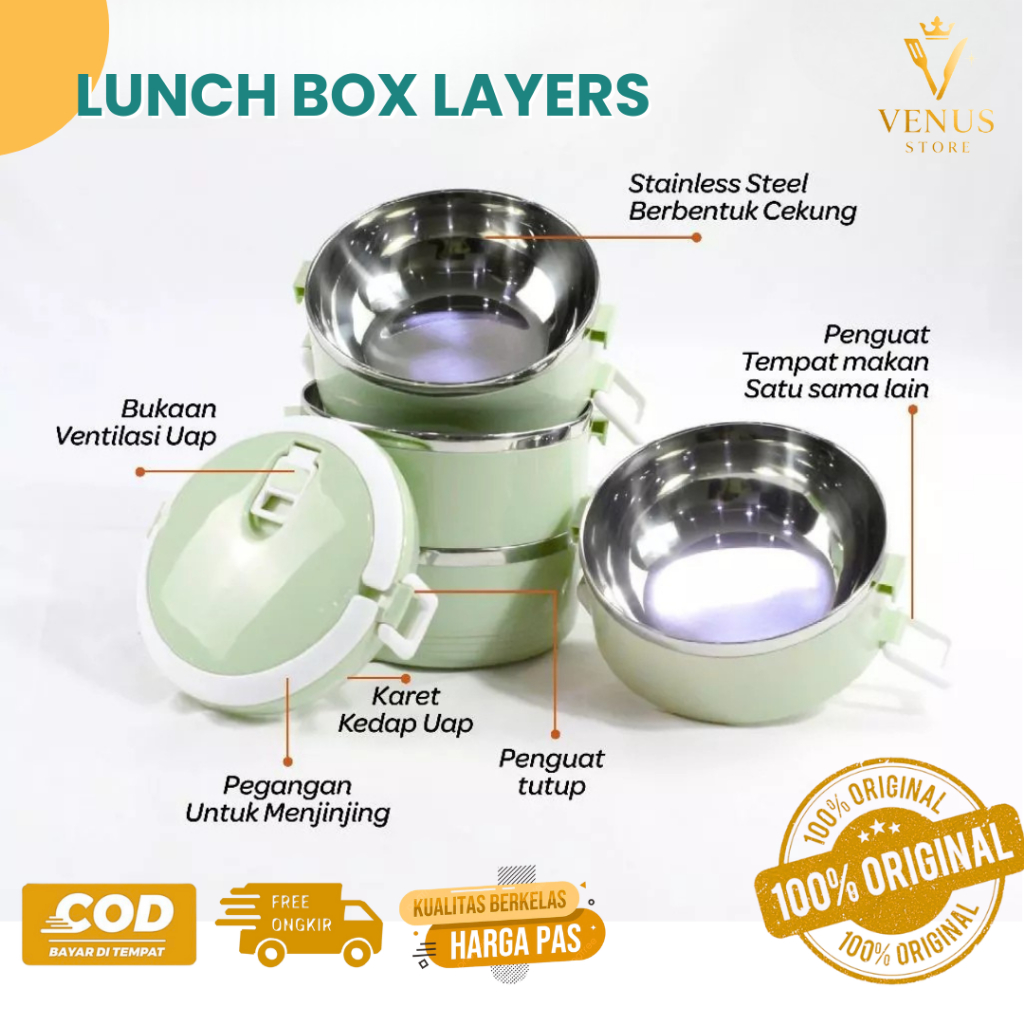 BIG PROMO BESTPROMO KING BALANCE KOTAK MAKAN RANTANG MAKAN SIANG STAINLESS SUSUN BENTO BESAR RANTANG