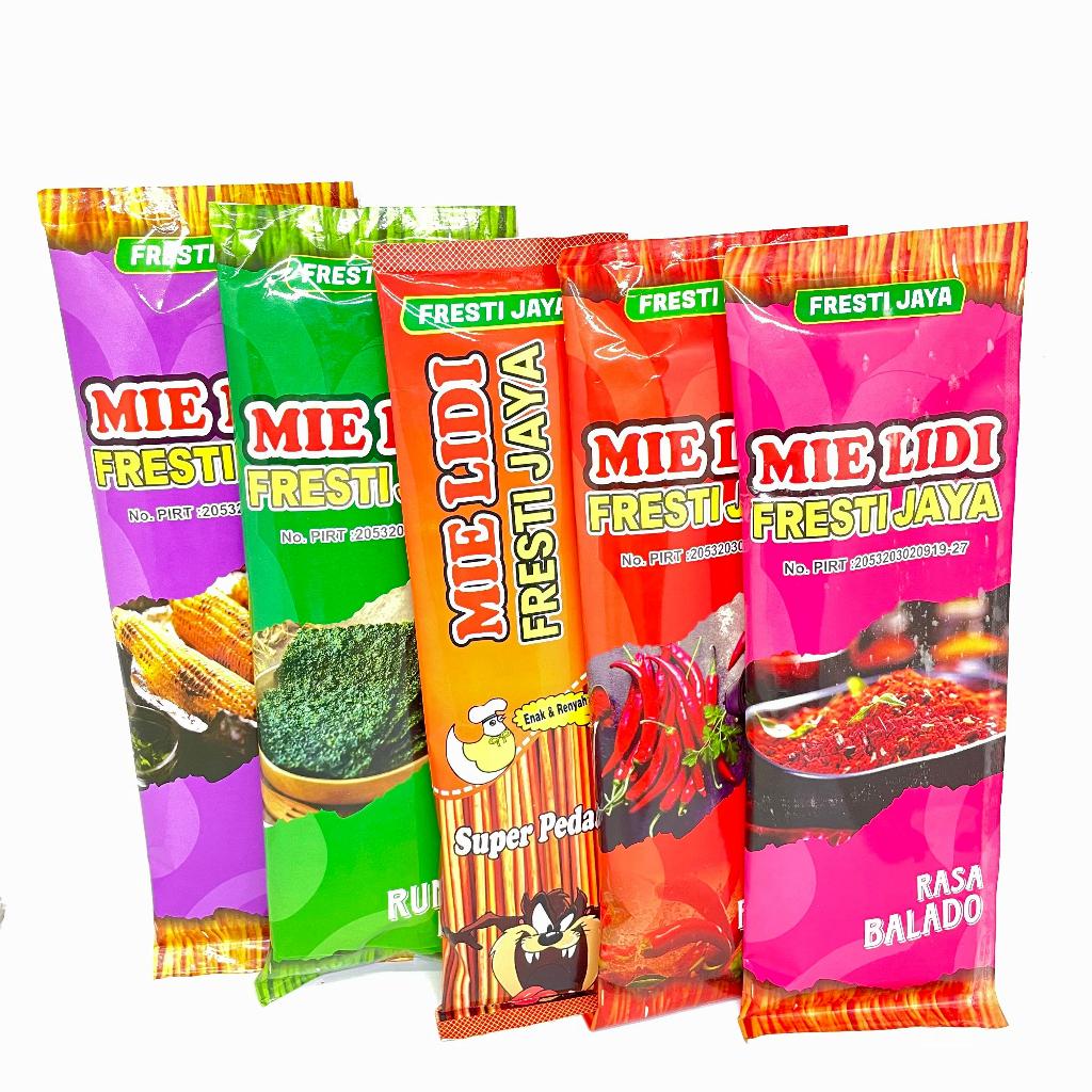 

FRESTI JAYA Mie Lidi Rasa Balado - Pedas - Super Pedas - Rumput Laut - Jagung Bakar