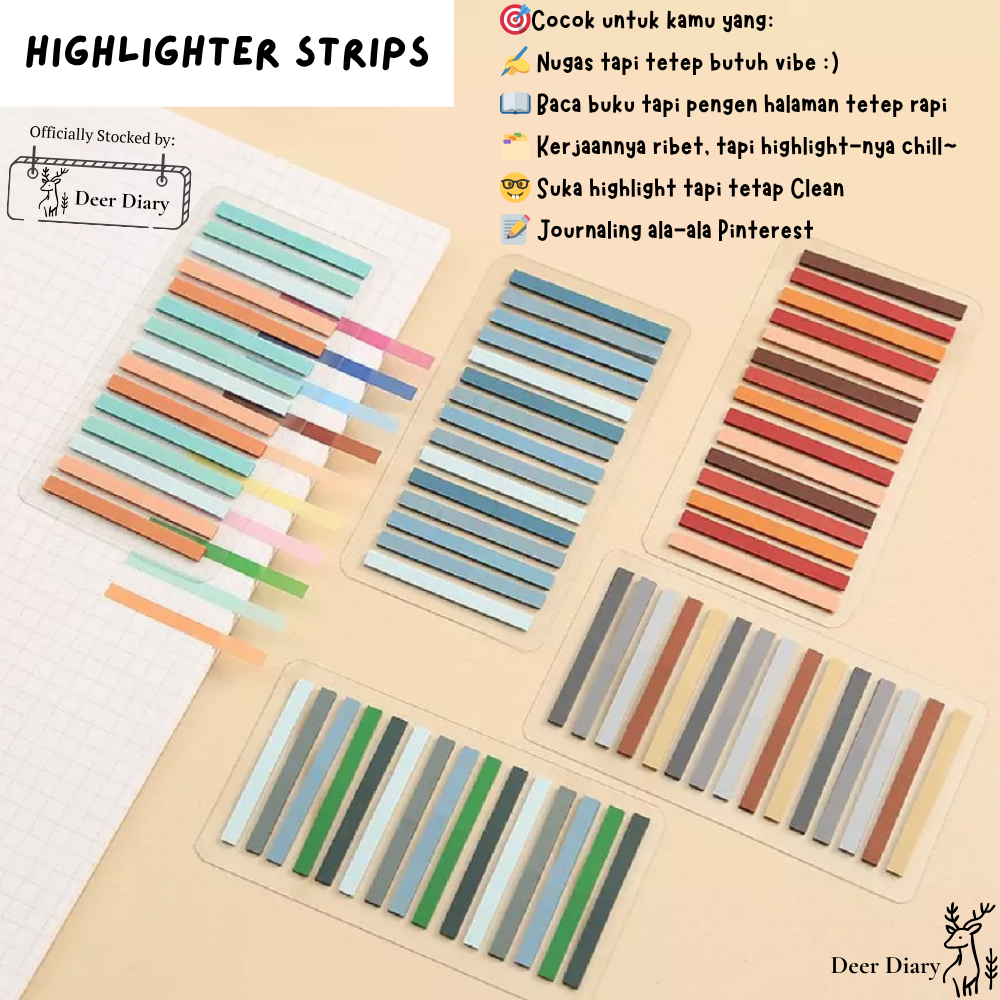 

Deer Diary Highlighter Strips Aesthetic | Penanda Kalimat Buku & Journaling | Bookmarks Lucu Planner