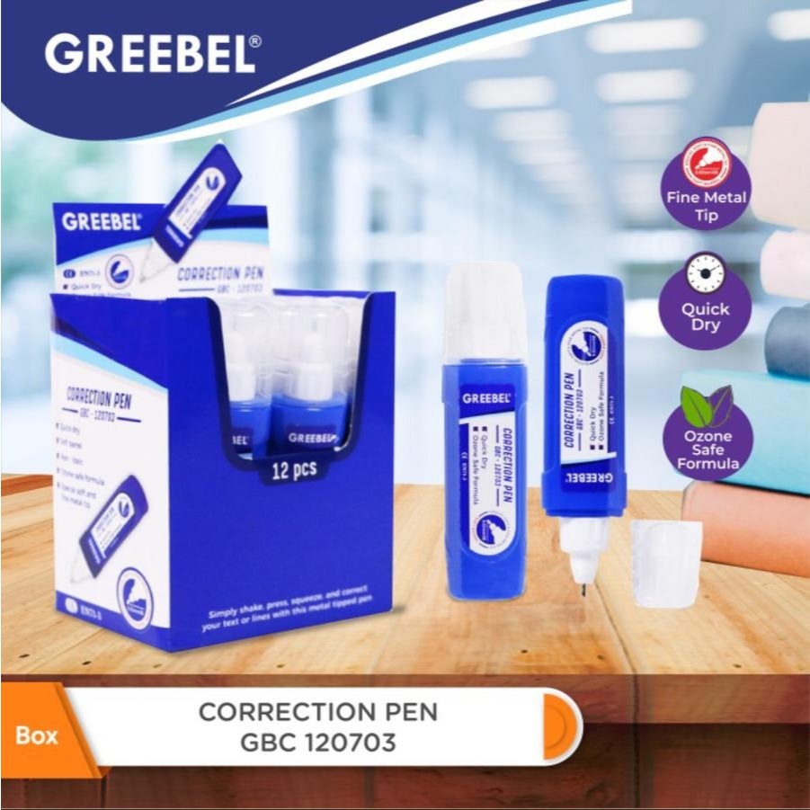 

CORRECTION PEN | TIPE X CAIR GREEBEL | GBC 120703 | TIPE EX TIP EX / Kualitas Baik (1 pak = 12 pcs)
