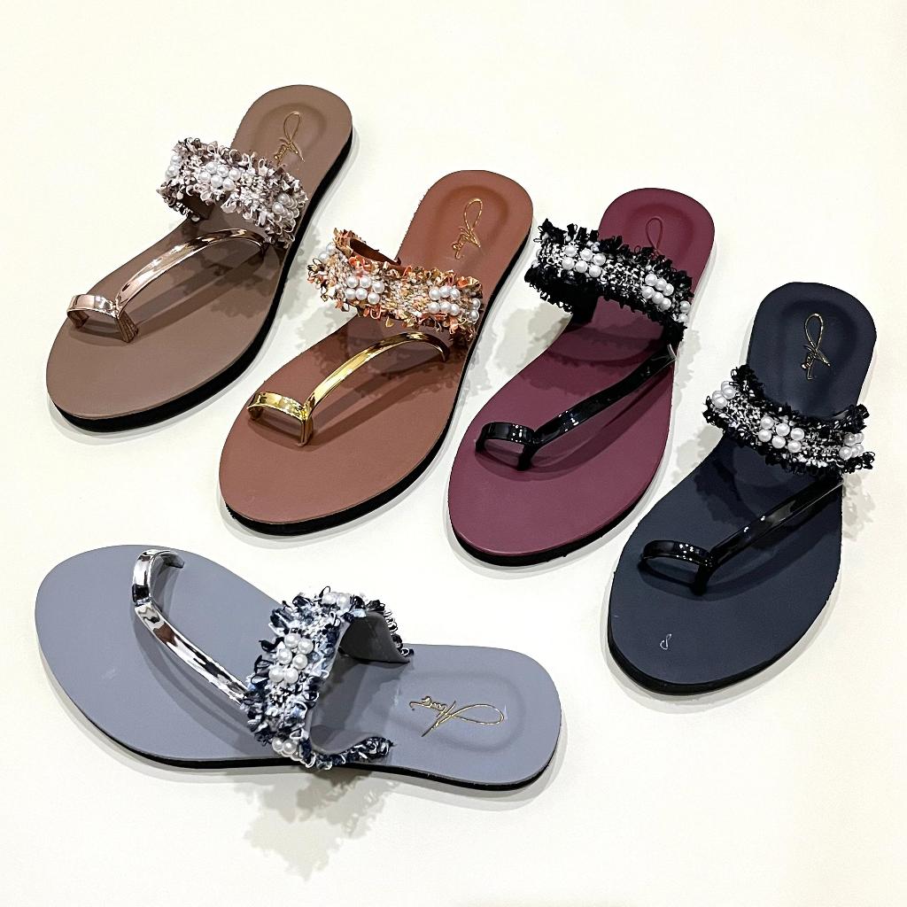 Alwisshoes - MORENA Sandal Wanita Jepit Premium Slop Karet Sendal Mutiara Teplek Cewek Kekinian Non 