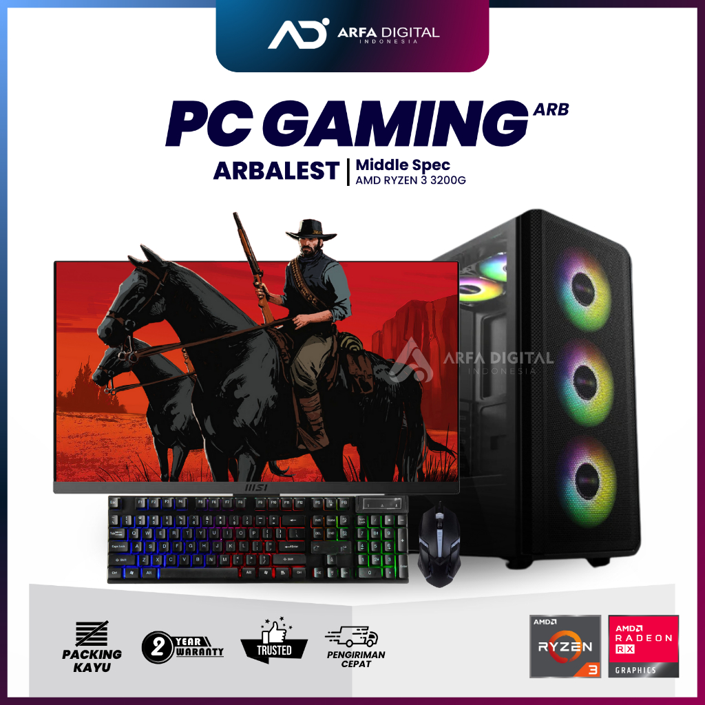 PC Gaming Fullset Ryzen 3 3200G RAM 32GB SSD 256GB Lengkap Monitor 24 Inch Siap Pakai | ARBALEST