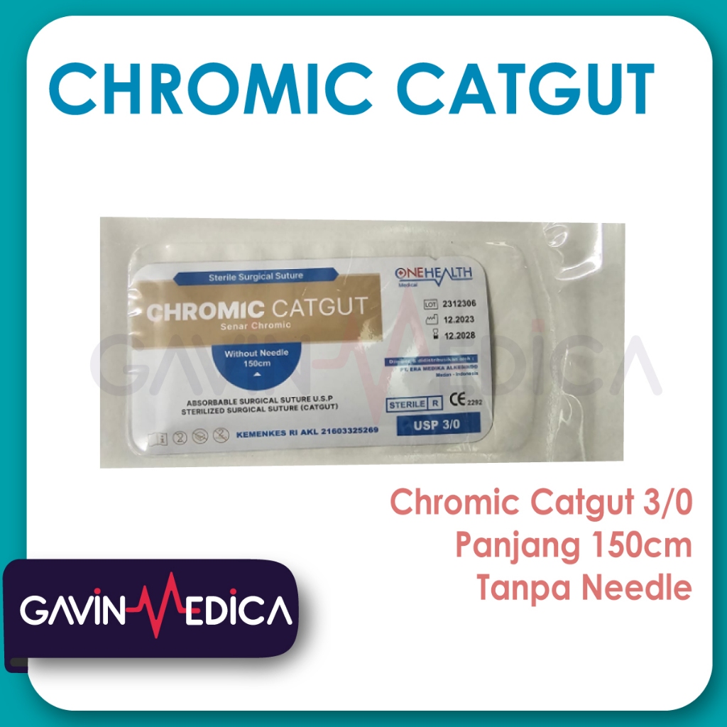 ONEHEALTH Chromic Catgut 3/0 without needle - Panjang 150cm