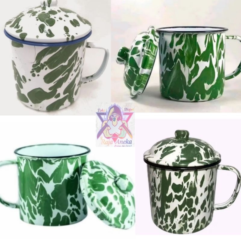 MUG CANGKIR ENAMELL BLIRIK 7 , 9cm dan 10cm / GELAS CANGKIR BLIRIK + TUTUP / MUG TEH & KOPI JADUL / 