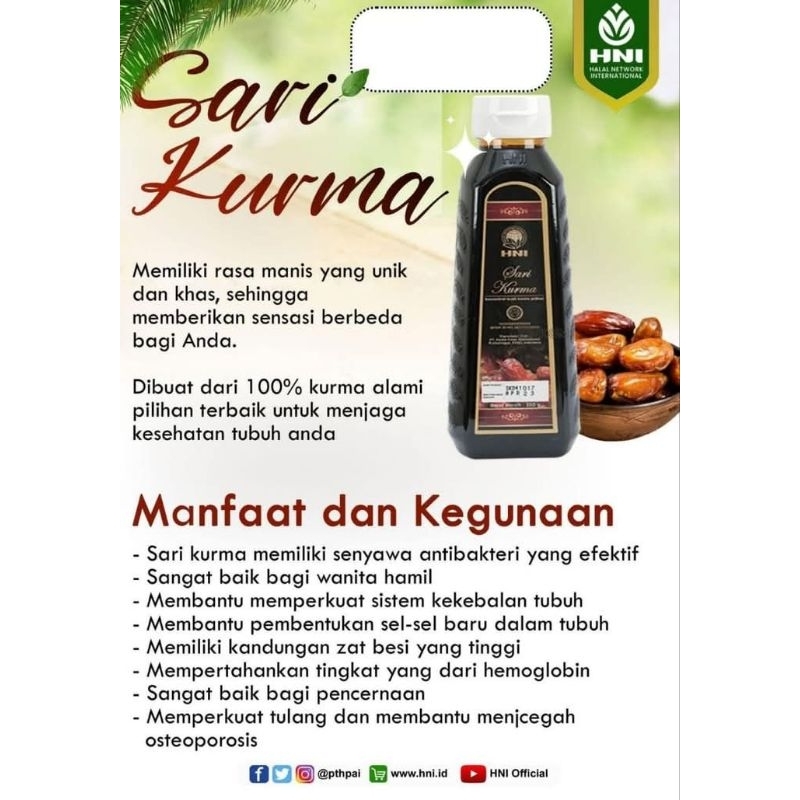

Sari kurma HNI 100% kurma( menambah trombosit)