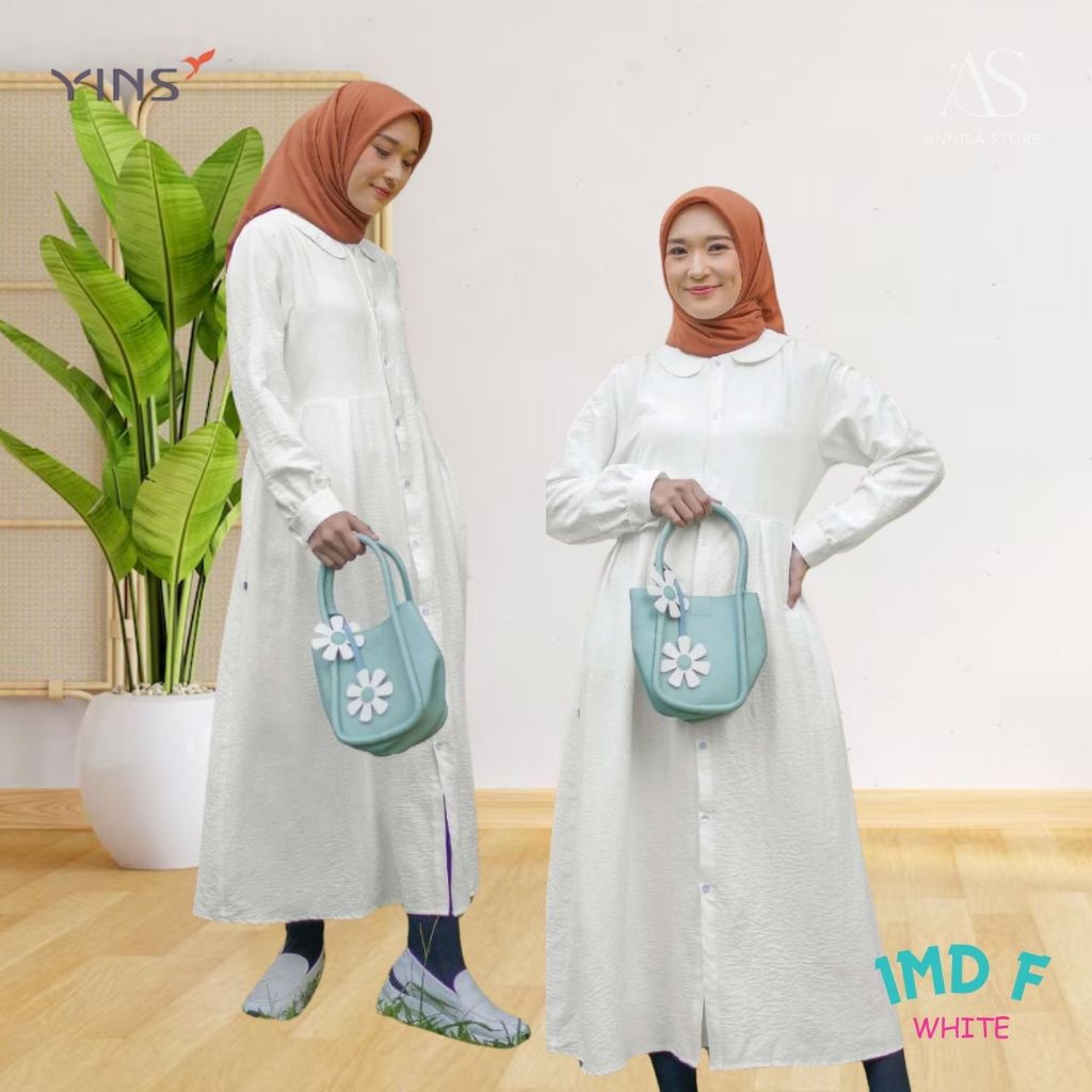 INSPIRE DRESS MIDI IMD WHITE SERIES F PUTIH / TUNIK PANJANG PUTIH POLOS INSPIRE
