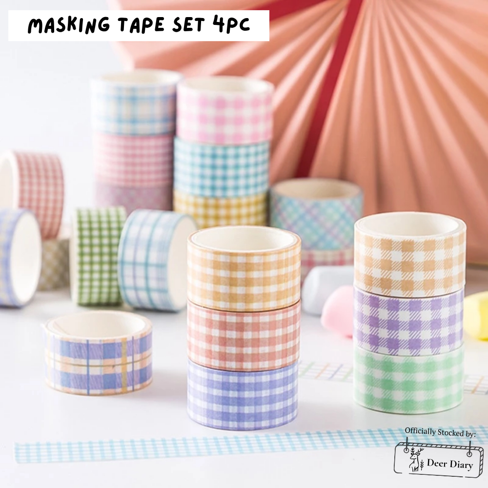 

Deer Diary - Masking Tape Washi Set 4pcs | Gingham Pastel Lucu untuk Journaling & Scrapbook