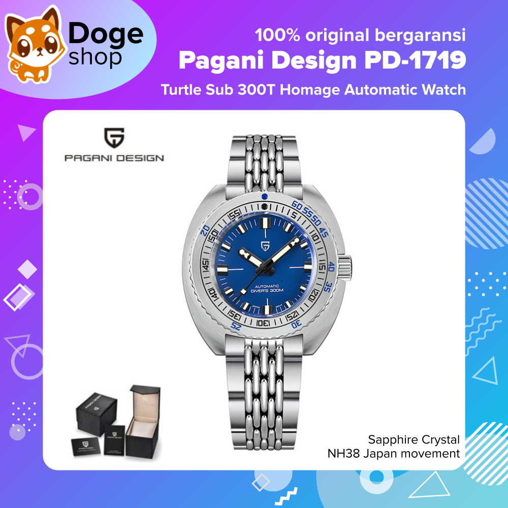 Pagani Design PD-1719 Automatic Watch Turtle Diver Homage NH38 Japan Movement Sub 300T Jam PD1719