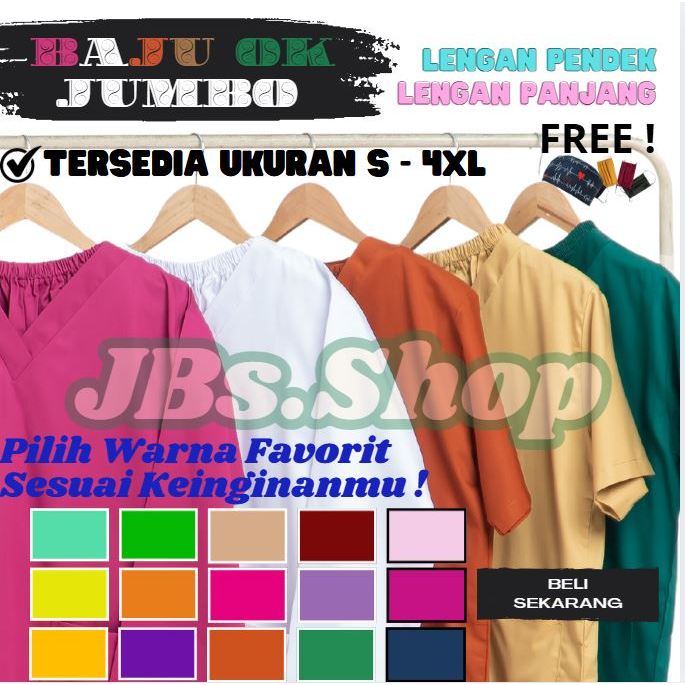 BAJU OK LENGAN PENDEK JUMBO, Scrub medis Perawat DOkter kamar Bedah, Baju OKA Drill, Baju OK JUMBO