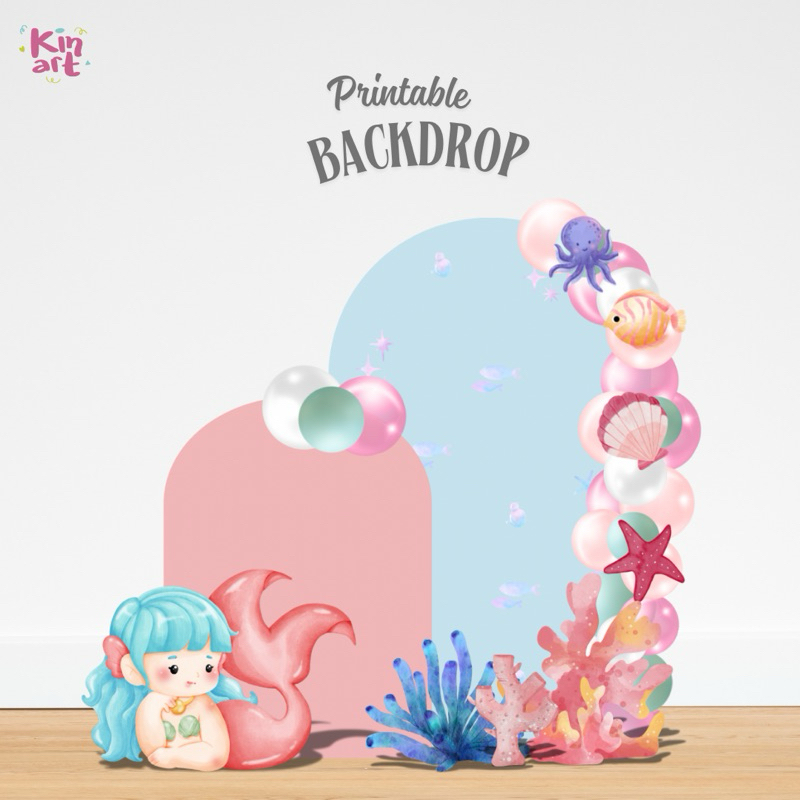 Backdrop Mermaid Ulang Tahun Anak Perempuan | File Digital Custom Nama