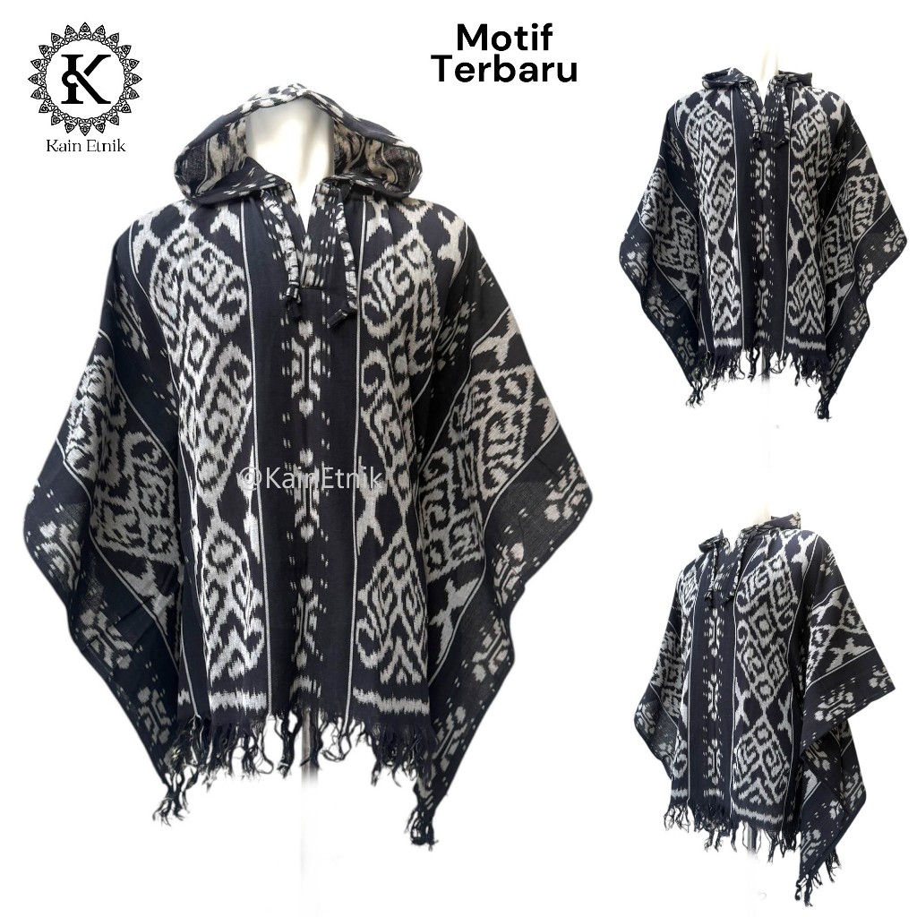 TERBARU Hoodie Tenun Batwing Oblong / Hoodie Ponco Tenun Etnik Pria Wanita - Kain Etnik