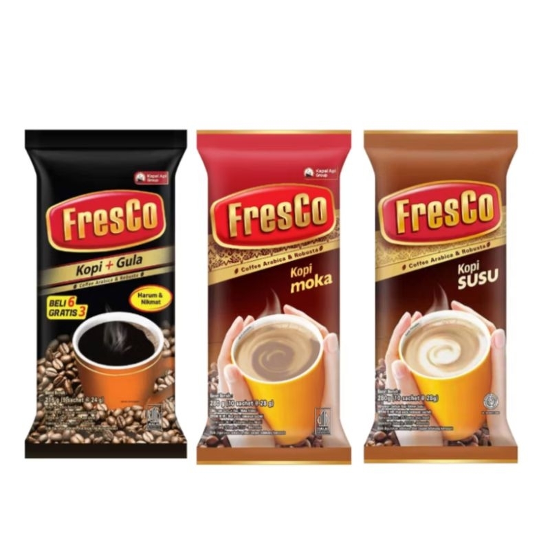 

Kopi Fresco 3in1 10 Sachet – Kopi Gula, Moka, Susu | Kapal Api | Harum & Nikmat