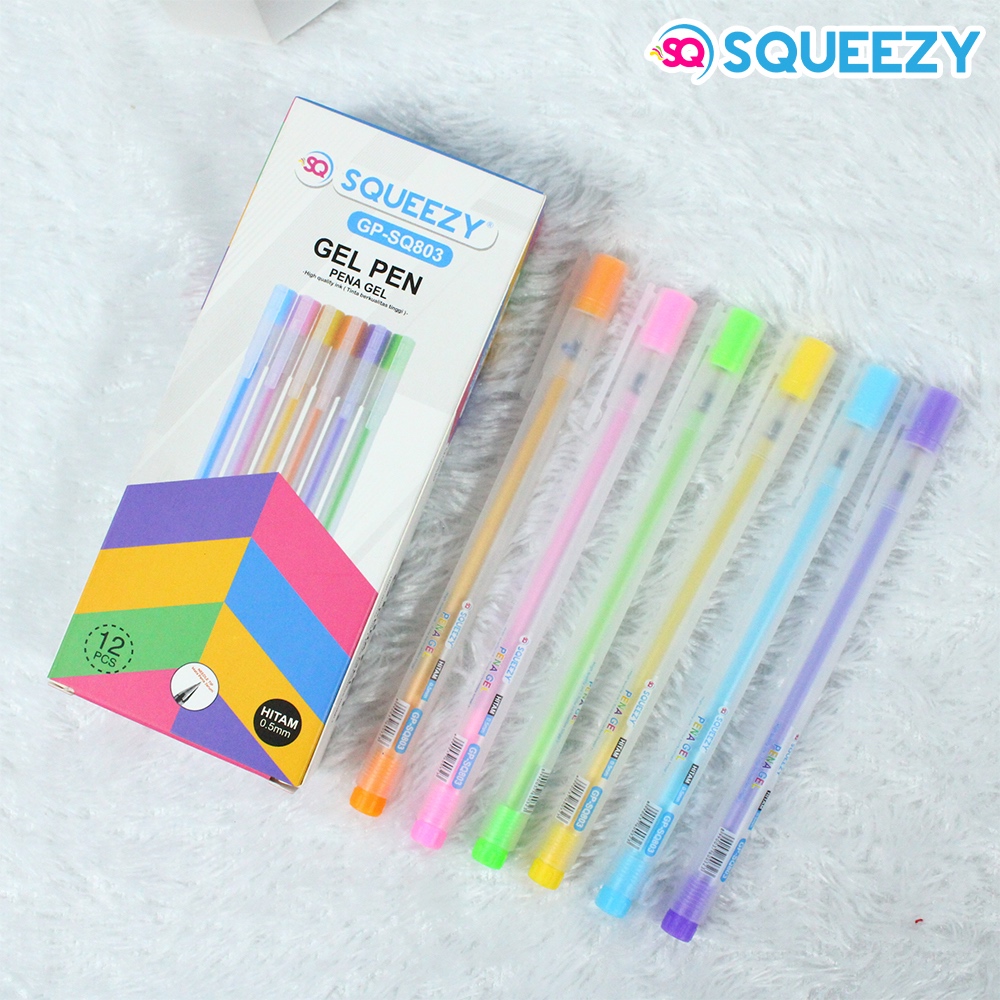 

Pulpen Gel Pen Squeezy 0.5mm Tinta Hitam GP-SQ803 (1Pack Isi 12Pcs)
