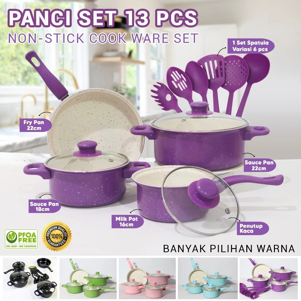 PANCI COOKWARE SET MARBLE 13PCS panci set teflon marble panci set tutup kaca panci set anti lengket