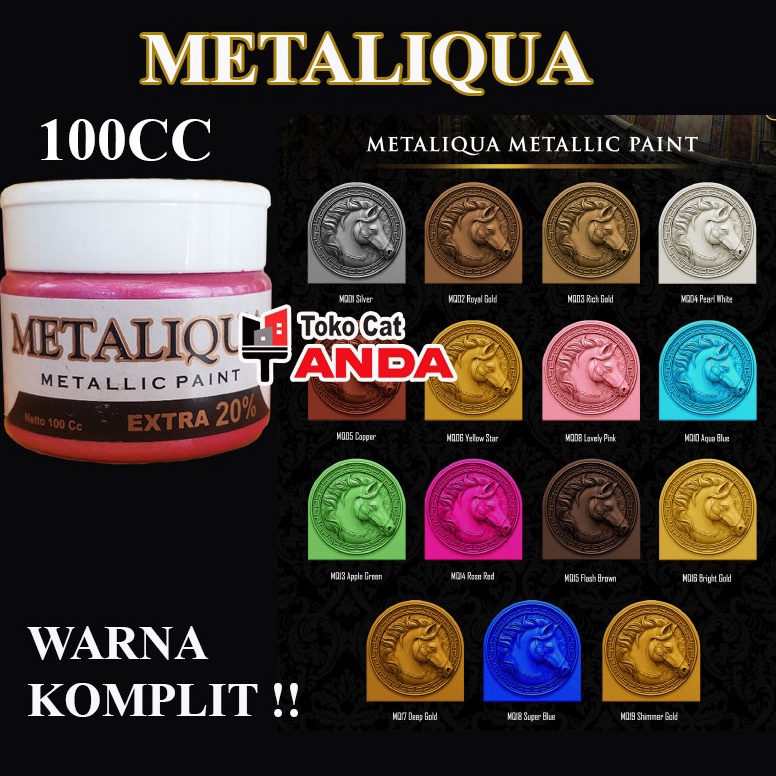 

KODE S15U Cat Metaliqua 1cc Warna KOMPLIT Cat emas silver tembaga Pink HIjau 1cc