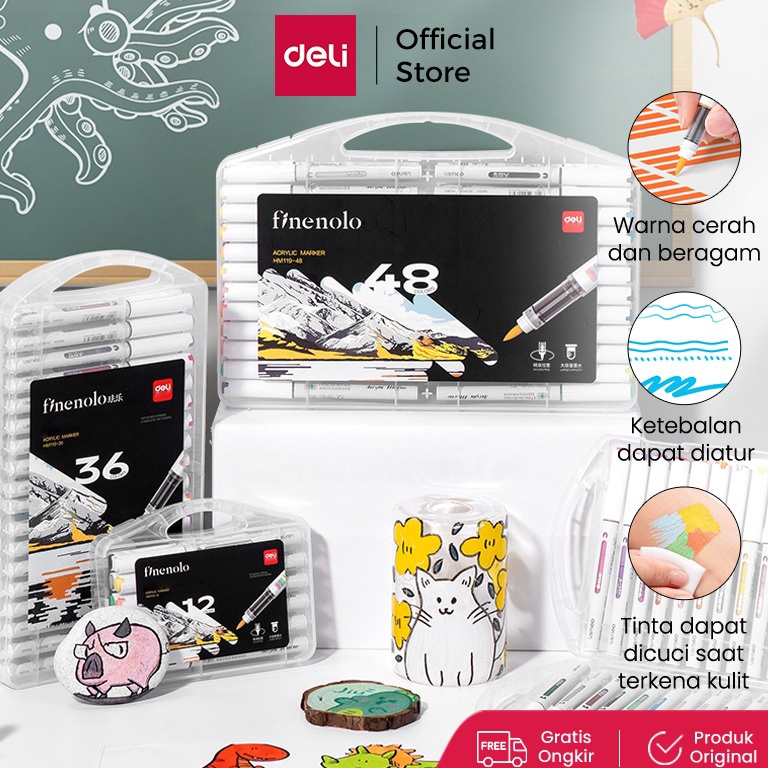

KODE R92S Deli Spidol Akrilik Acrylic Marker 12243648 Warna Soft Brush Finenolo Series HM119