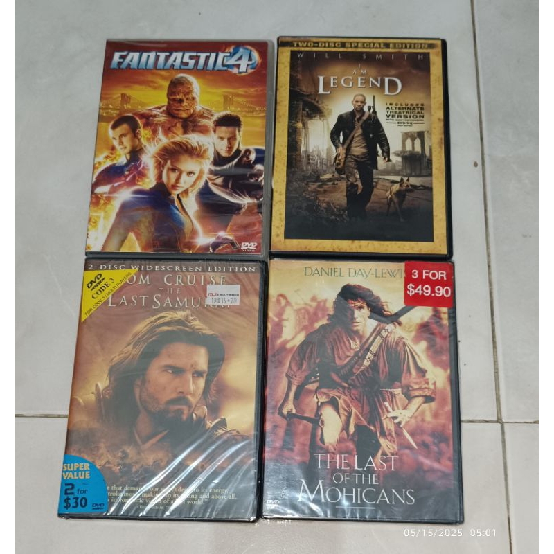 dvd FANTASTIC 4 / I AM LEGEND / THE LAST SAMURAI / THE LAST OF THE MOHICANS