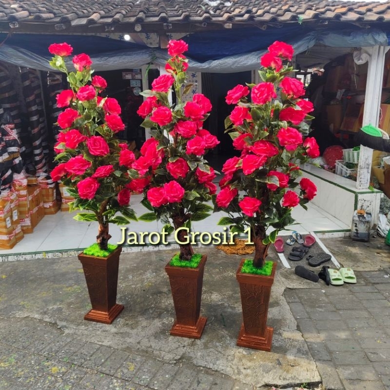 BUNGA HIAS MAWAR JUMBO TINGGI 160CM LENGKAP VAS KAYU DAN RUMPUT // ARTIFICIAL MAWAR SUDUT DEKORASI R