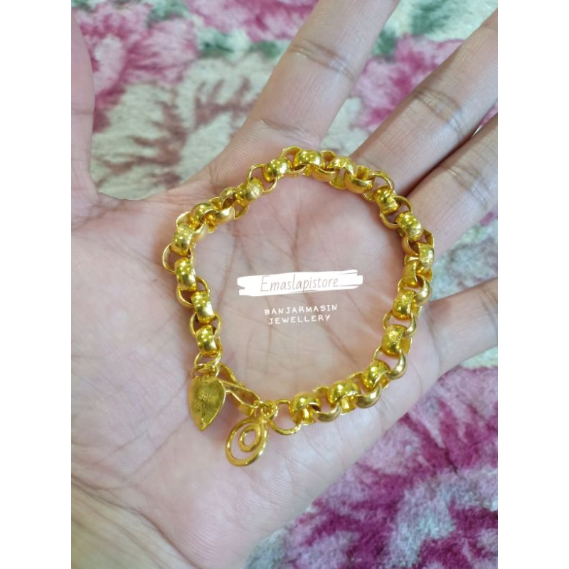 Gelang Medium Rantai Mano Polosan Lapis Emas 999 Banjar