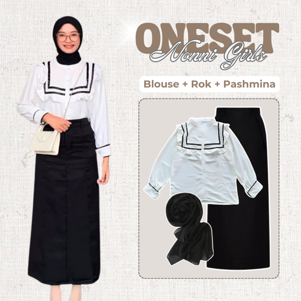 One Set Rok Dan Atasan Korean Style (Blouse Ruffle + Rok Span + Pashmina Ceruti Babydoll) OOTD-LT156