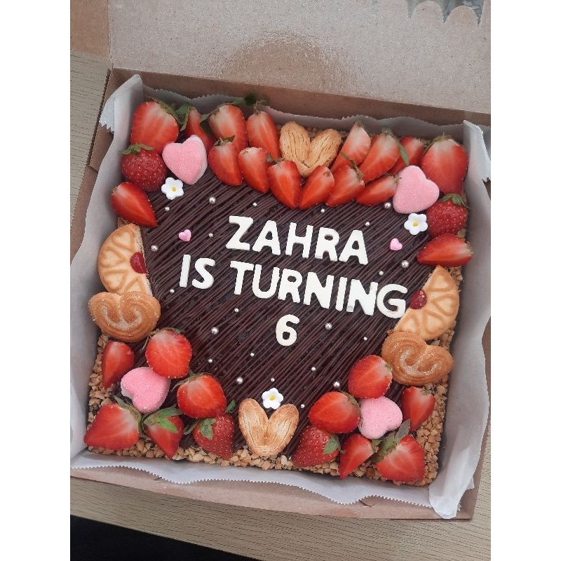

Brownies Brownis Birthday Custom Large 20x20 cm Mix Fruits | Khusus Instant | Full topping
