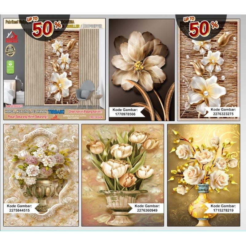 Wallpaper Custom 3D Tema Flowers | Vas Bunga | Wallpaper Dinding | Wallpaper Ruangan | Wallsticker