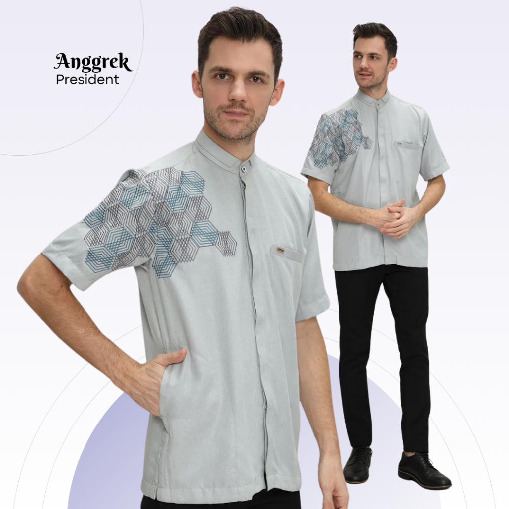 Anggrek President -  Baju Koko Pria Remeja Lengan Pendek Premium Motif Busana Muslim Laki Laki