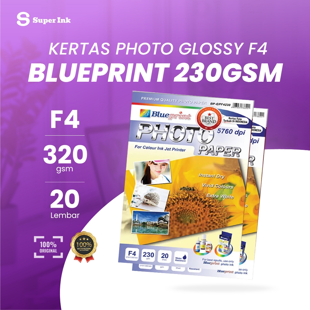 

Kertas Foto / Kertas Glossy / Glossy Paper Blueprint F4 230 gsm