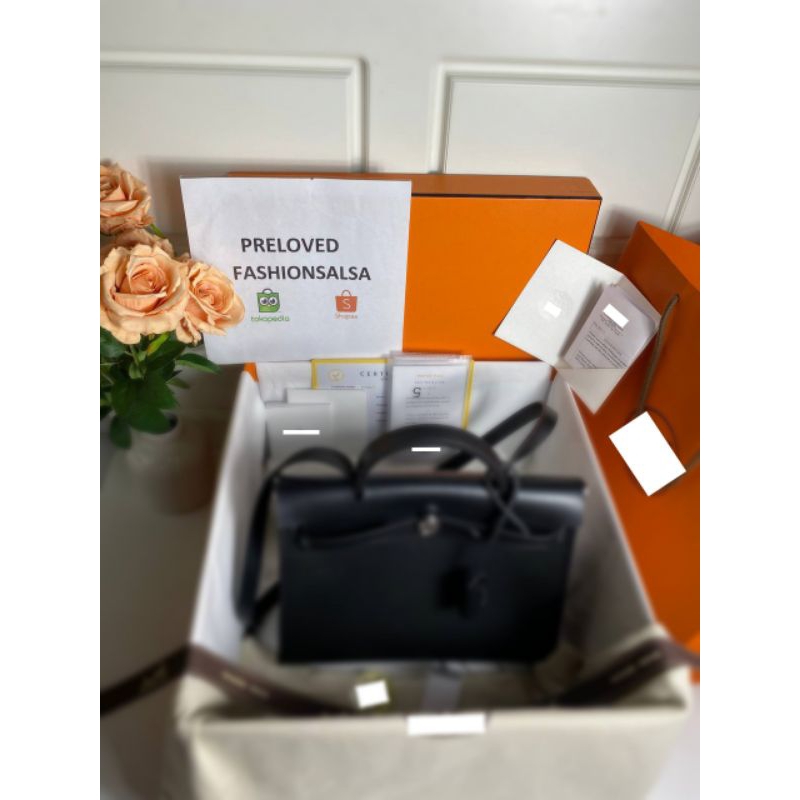 Preloved Herbag 31 Noir Black Silver Hardware Authentic