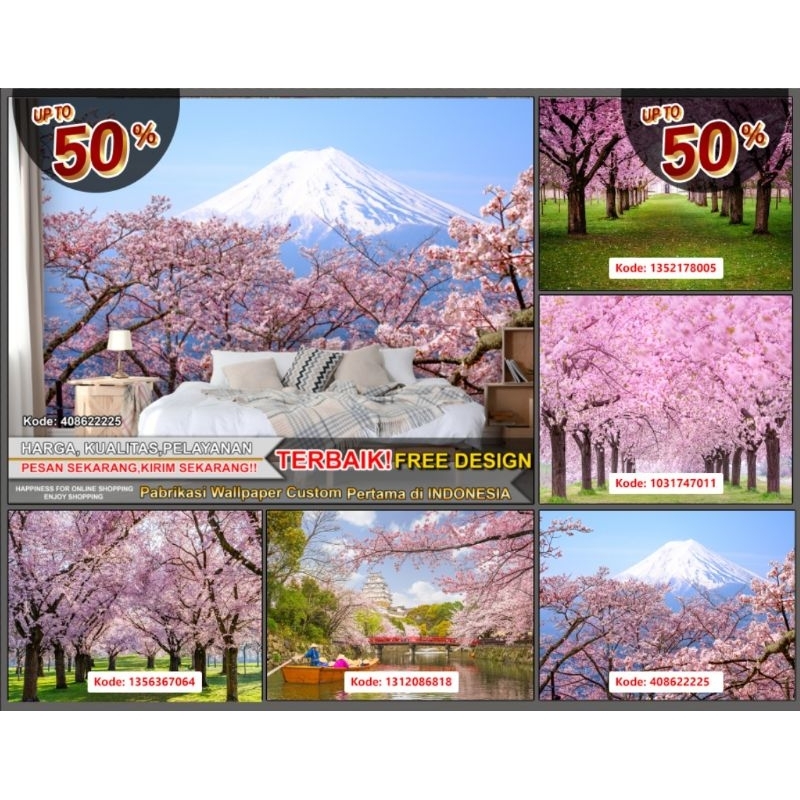 Wallpaper Custom 3D Tema Bunga Sakura | Sakura Jepang | Wallpaper Kamar | Wallsticker | Wallpaper Sa