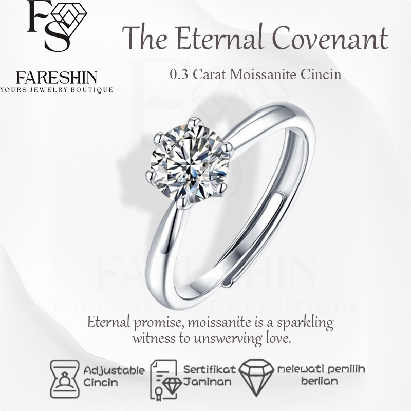 Fareshin_Moissanite Cincin Wanita Original Sertifikat GRA Silver925_Eternal Covenant Ring