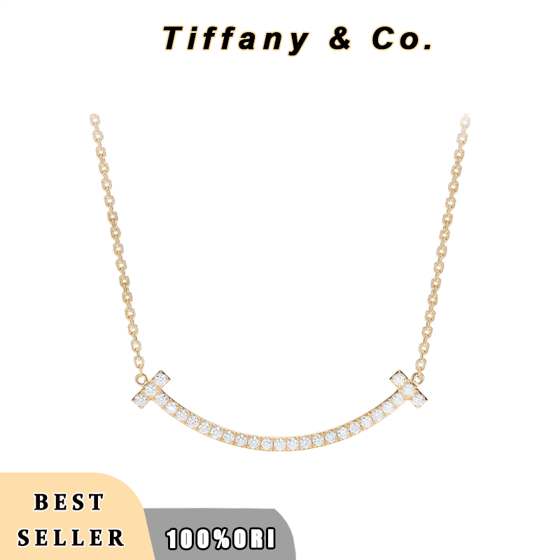[ORIGINAL] TIFFANY & CO. Necklace T Series Smile Pendant - 18K Rose Gold with Diamond / Kalung Emas 