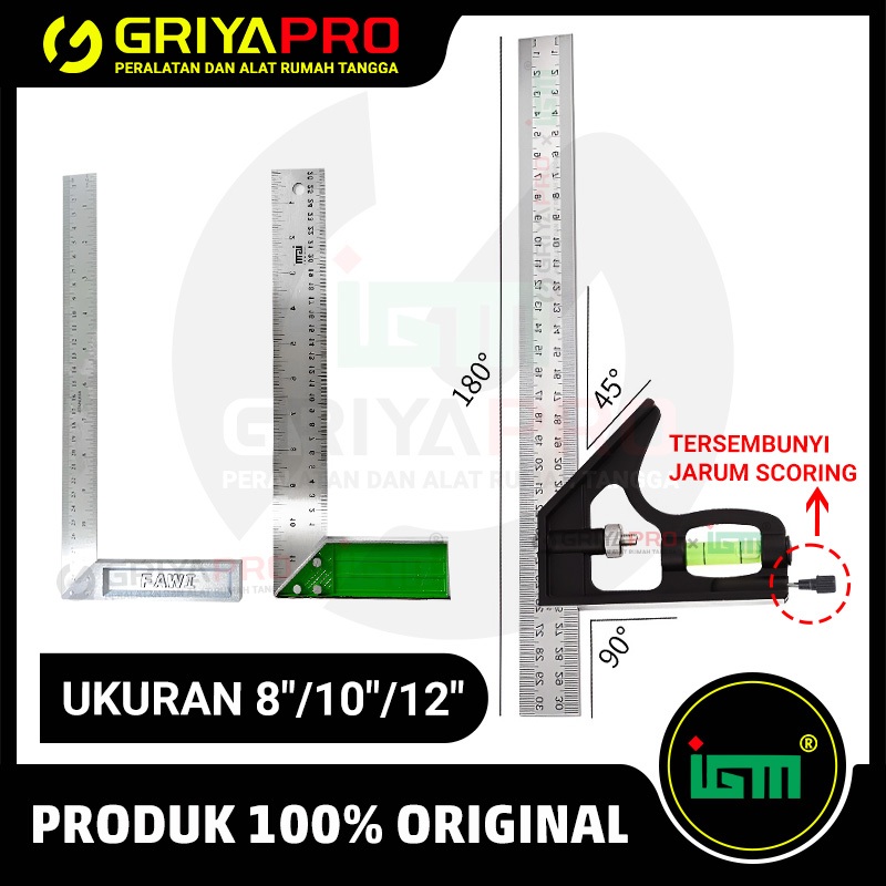 

Penggaris Siku Multifungsi 8"/10"/12" - Waterpass & Alat Ukur Akurat Kombinasi + Ready Stock
