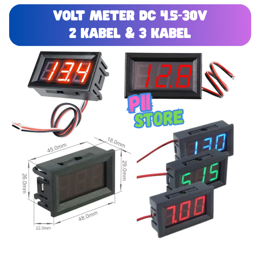 DC Voltmeter 0.56 Inch 0 - 30 V Mini Digital Voltmeter 3 Kabel & 2 Kabel