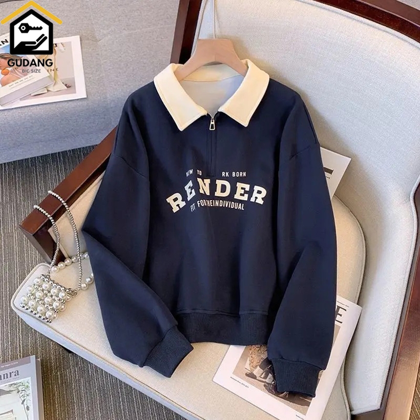 SWEATER HALF ZIP RUGBY KOMBINASI NAVY CREAM JAKET SWEATER KERAH OVERSIZE RENDER