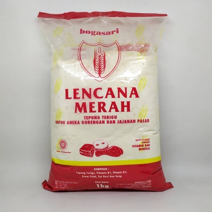 

Tepung Terigu Lencana Merah / Tepung LM kemasan 1 kg/ tepung protein rendah lencana merah kemasan 1 kg